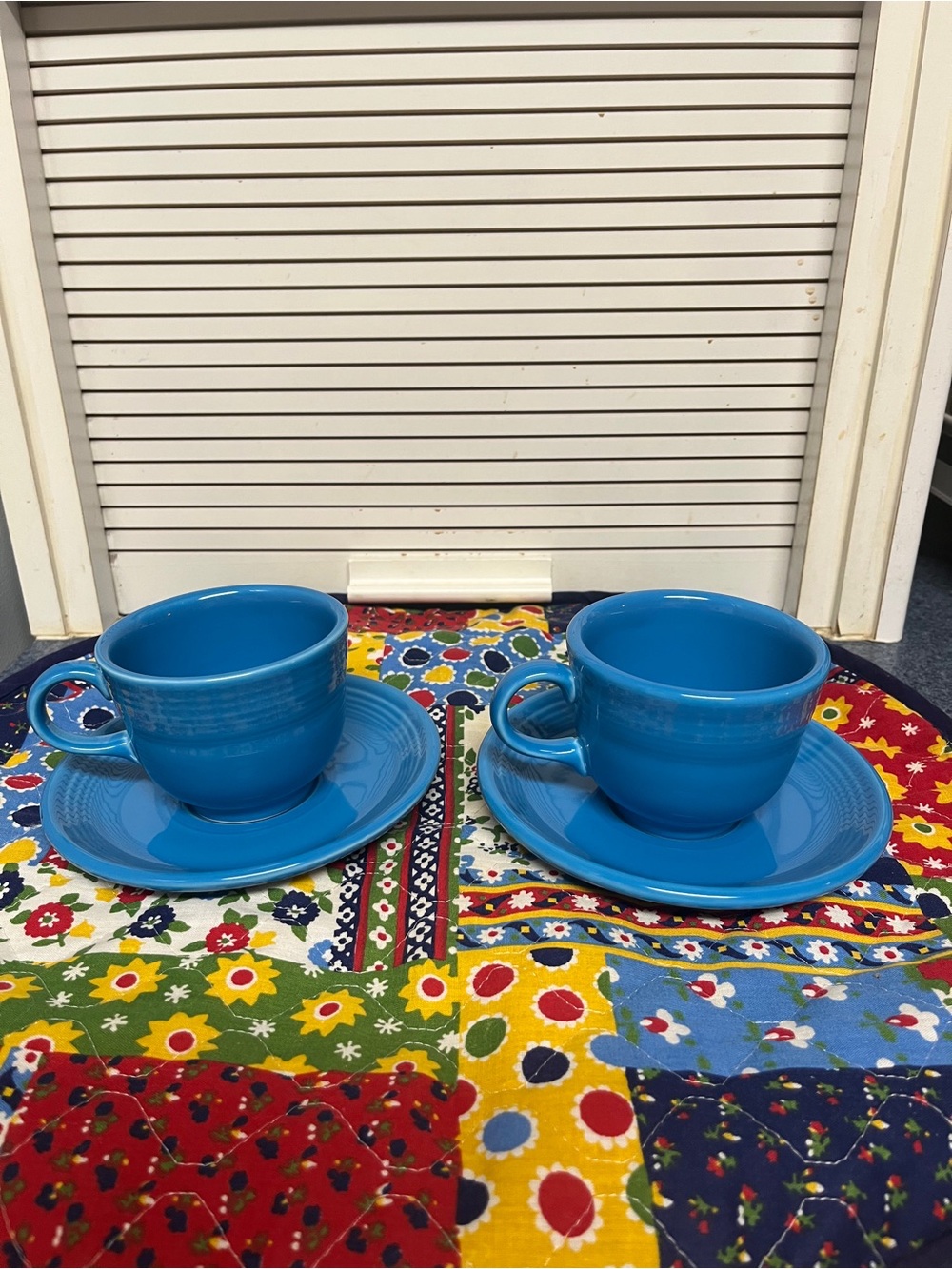 Homer Laughlin Co. Fiesta Peacock Blue Teacup and Saucer Set - Pair (4 Piece)